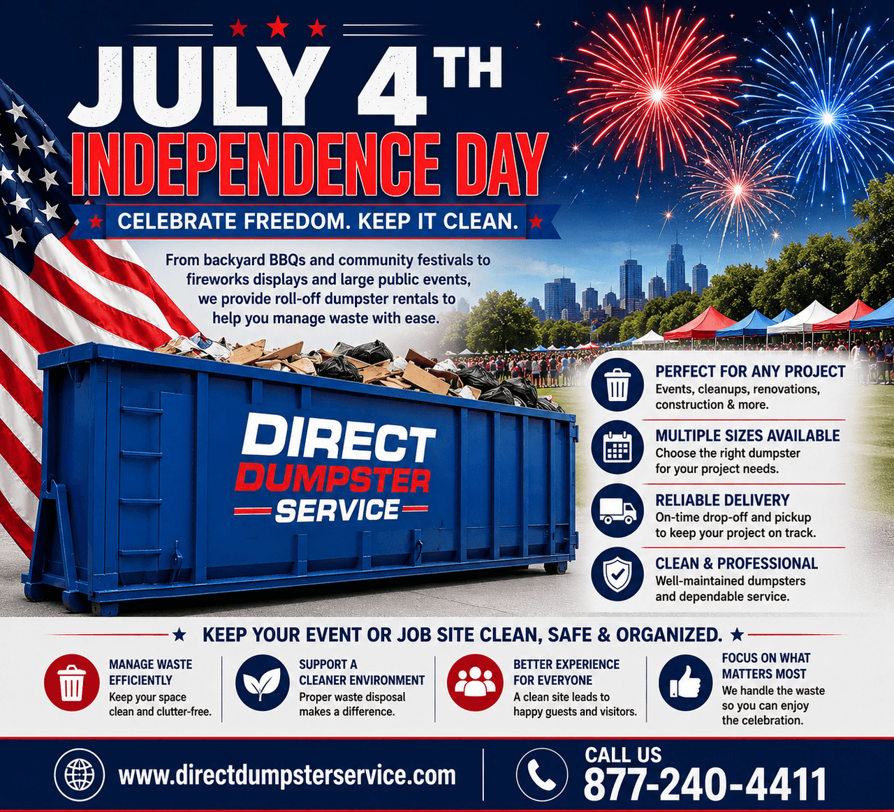 July 4th Independence Day Roll-Off Dumpster Rentals for Clean, Safe, and Organized Celebrations